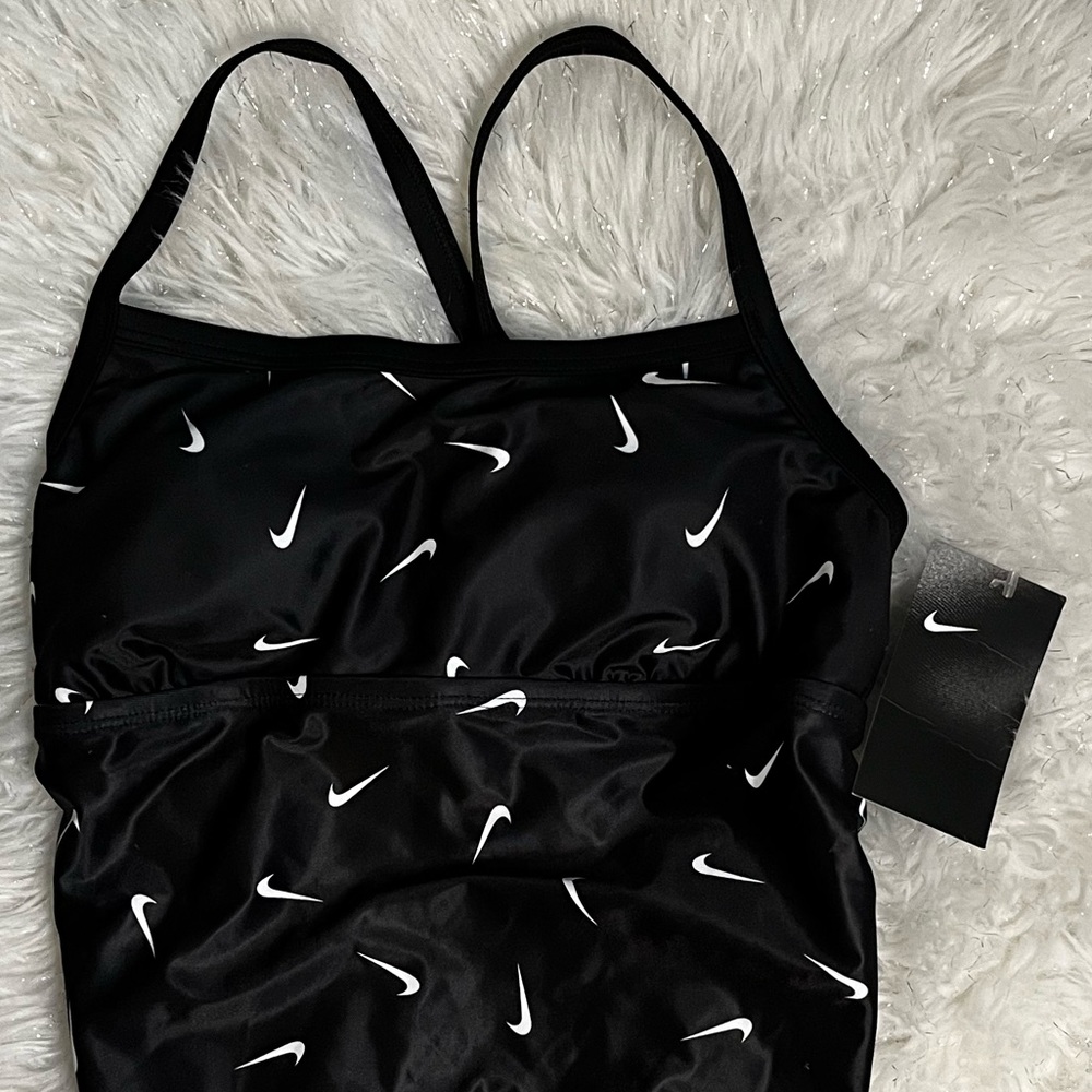 Nike Poly Core Printed Fast Back One Piece with All Over Swish Logos